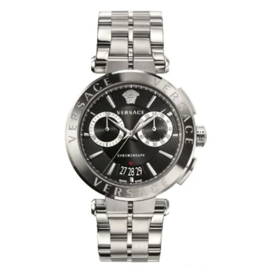 Versace VBR080018 chronograph watch front view with dual subdials and date window