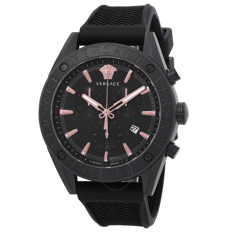 Versace V-Chrono Quartz Black Dial Men's Watch VEHB00419 - The Watches Men & Co