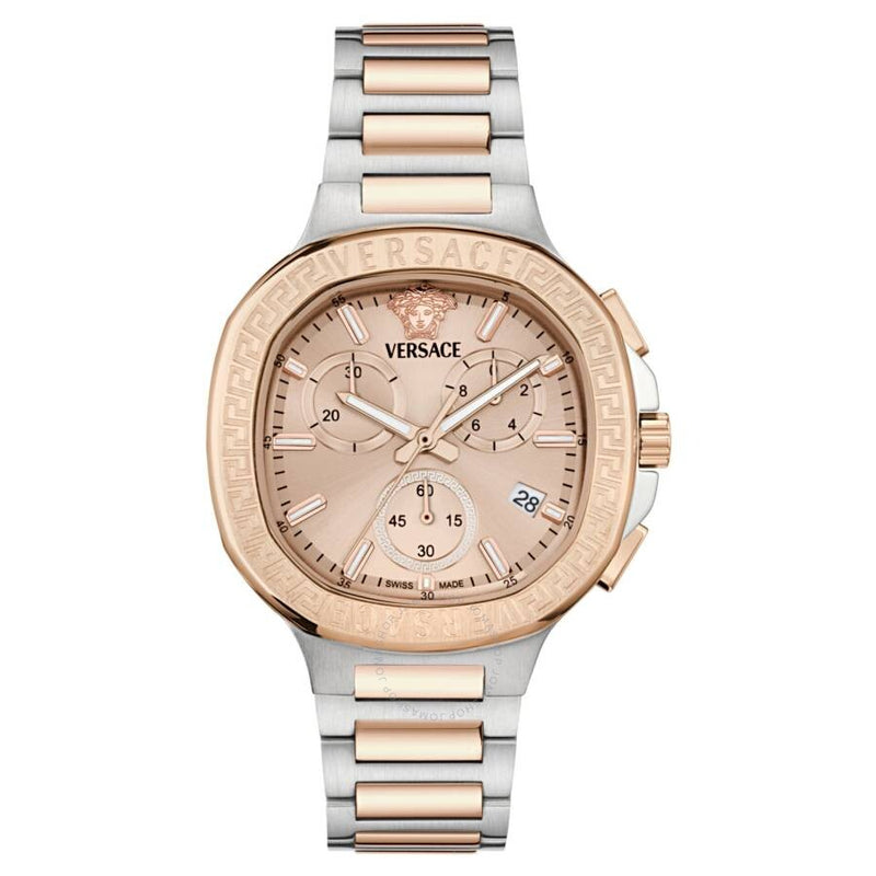 Versace V-Chrono Square Chronograph Quartz Rose Gold Dial Watch VEVCA0524 - The Watches Men & Co