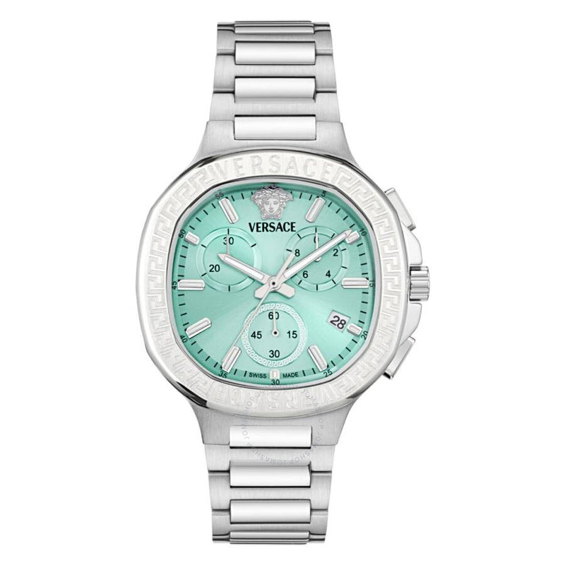 Versace V-Chrono Square Chronograph Quartz Turquoise Dial Watch VEVCA0324 - The Watches Men & Co