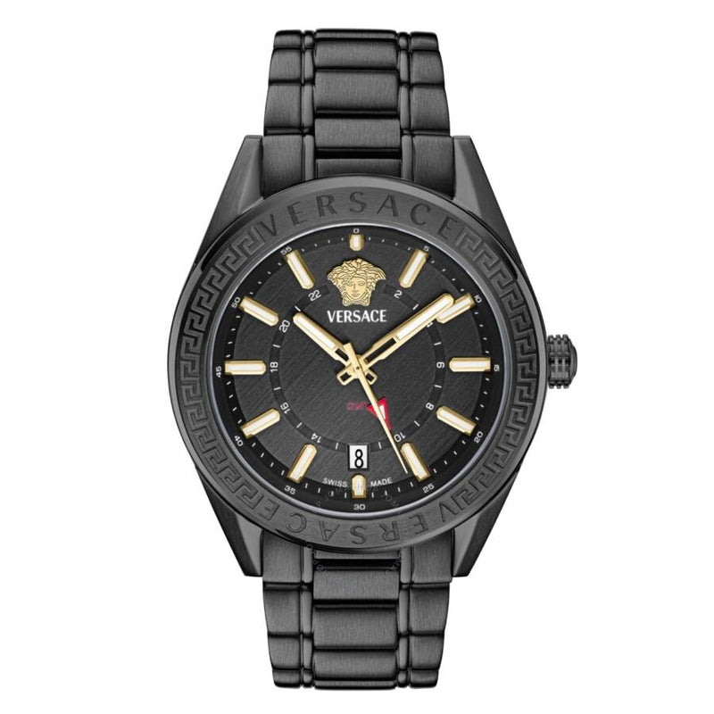 Versace V-Code GMT Quartz Black Dial Men's Watch VEAFA0824 - The Watches Men & Co