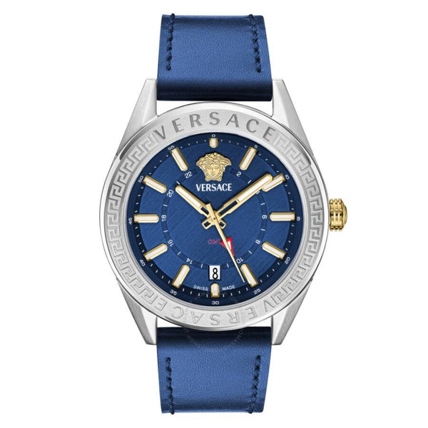 Versace V-Code GMT Quartz Blue Dial Men's Watch VEAFA0124 - The Watches Men & Co