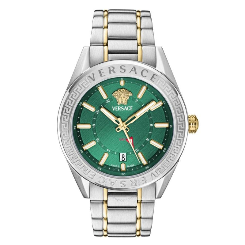 Versace V-Code GMT Quartz Green Dial Men's Watch VEAFA0524 - The Watches Men & Co