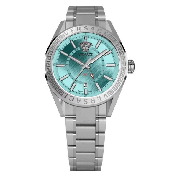 Versace V-Code GMT Quartz Turquoise Dial Men's Watch VEAFA0324 - The Watches Men & Co