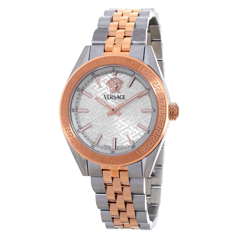 Versace V-Code Analog White Dial Two Tone Steel Strap Watch for Women - VE8I00624