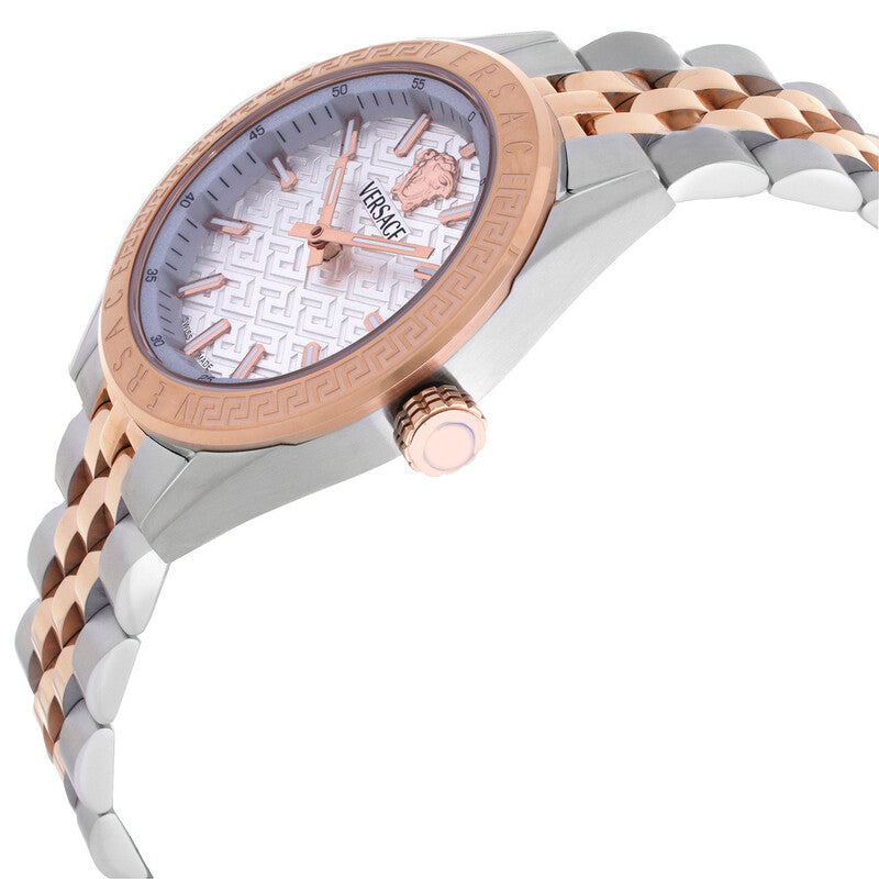 Versace V-Code Analog White Dial Two Tone Steel Strap Watch for Women - VE8I00624