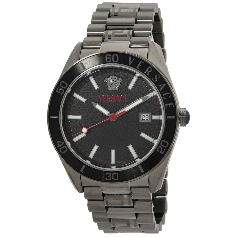 Versace V-Dome Quartz Black Guilloche Dial Men's Watch VE8E00724 - The Watches Men & Co