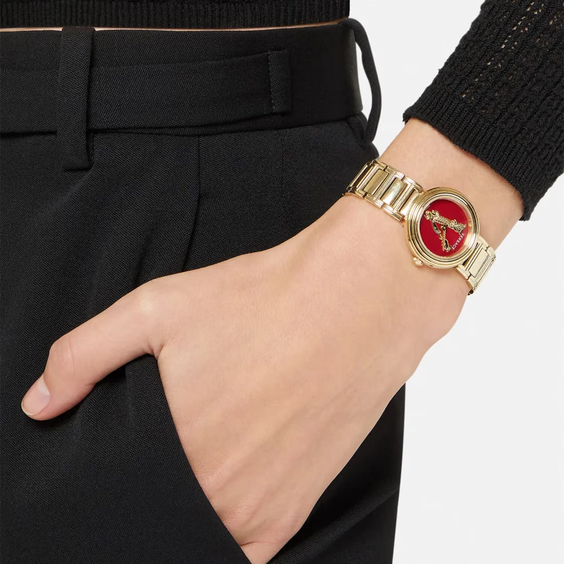 Versace Virtus Gold Mini Red Dial Women's Watch - VET300321