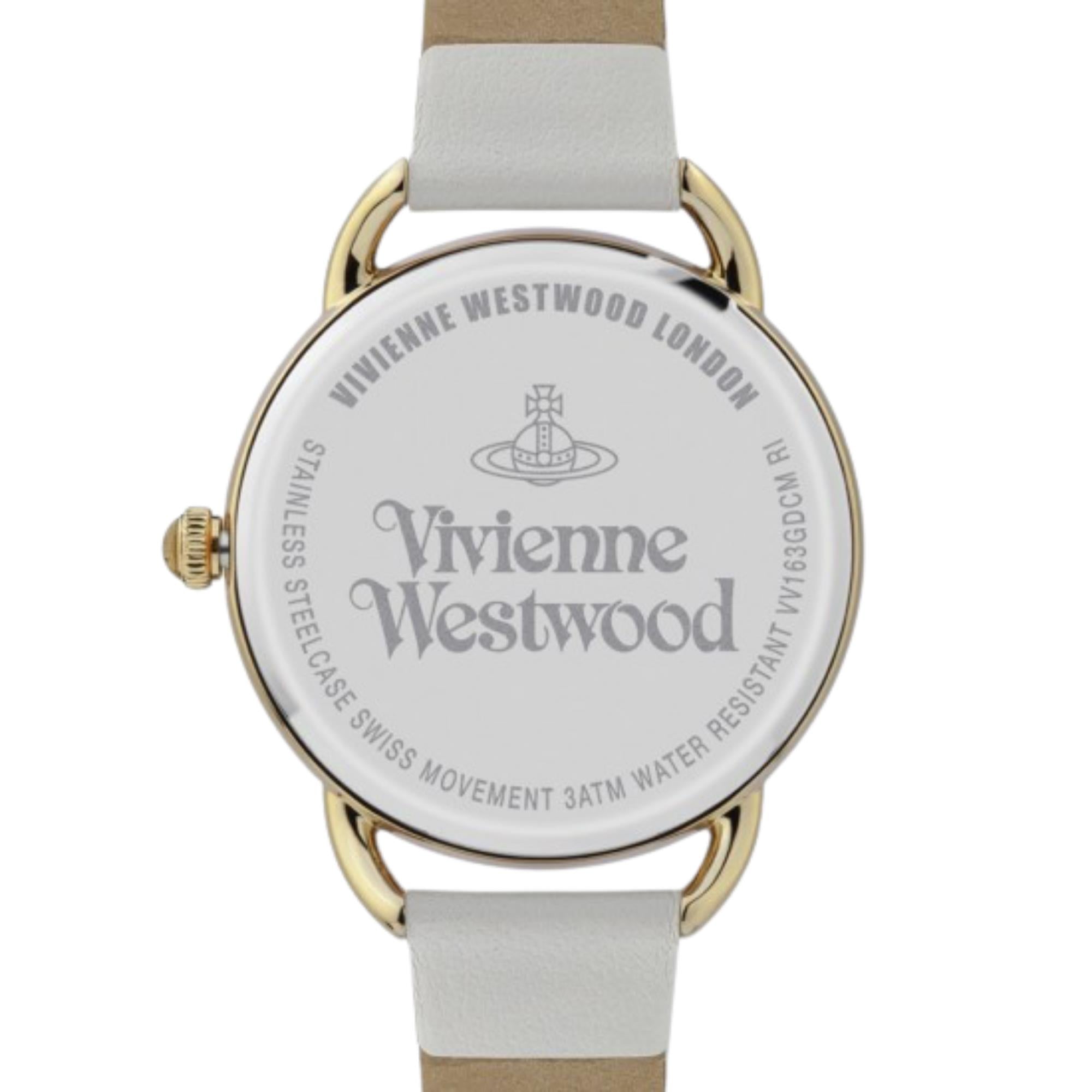 Vivienne Westwood Carnaby watch caseback showing engraved branding and 3ATM water resistance