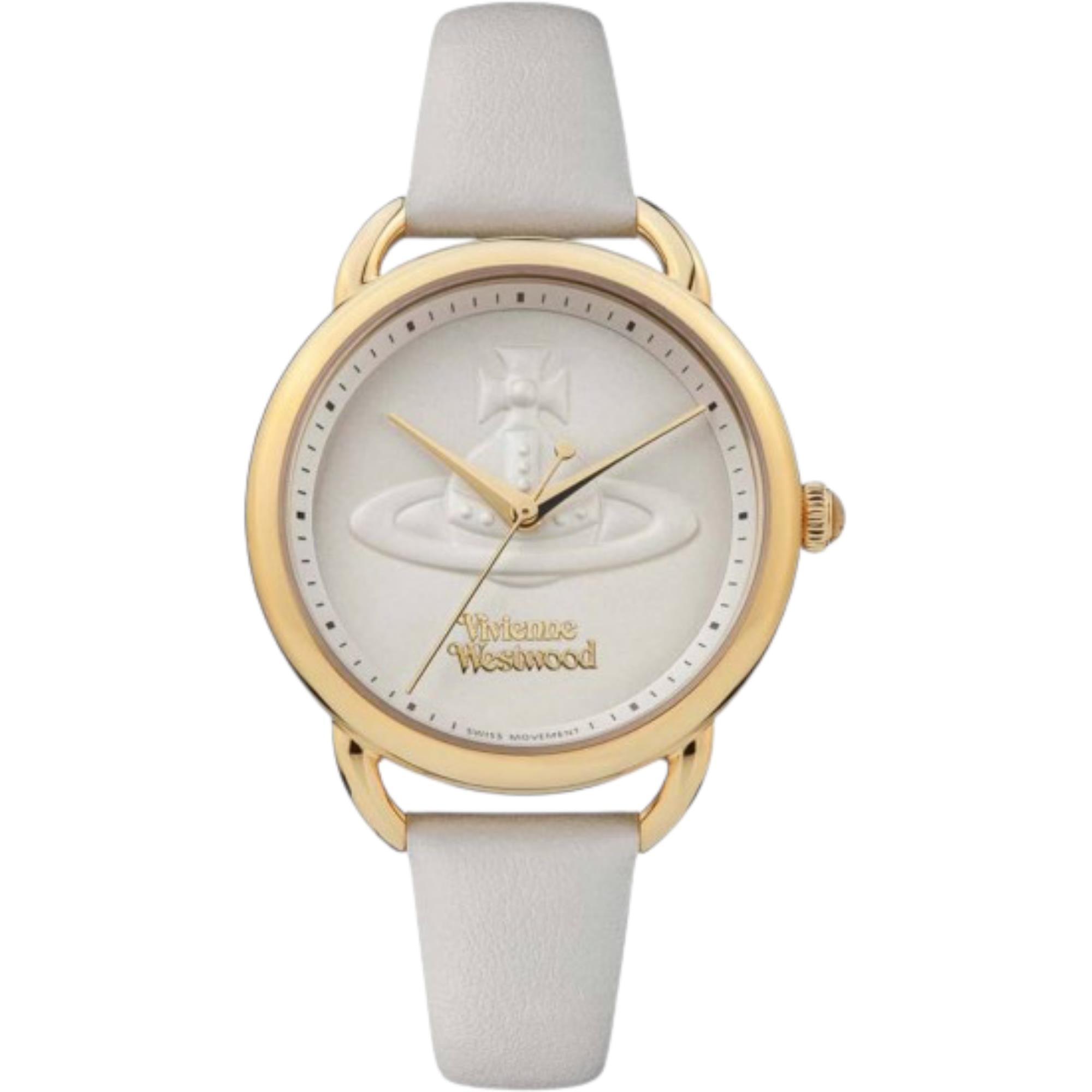 Vivienne Westwood Carnaby ladies watch with cream dial, gold-tone case and cream leather strap