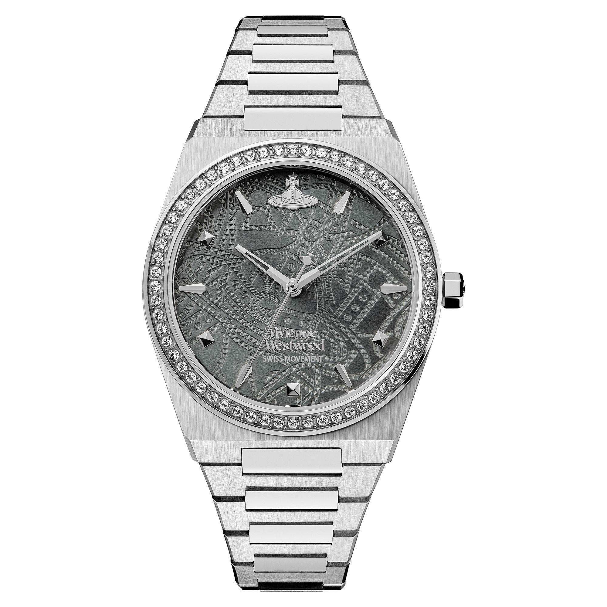 Vivienne Westwood Charterhouse grey dial ladies watch with crystal-set bezel and steel bracelet