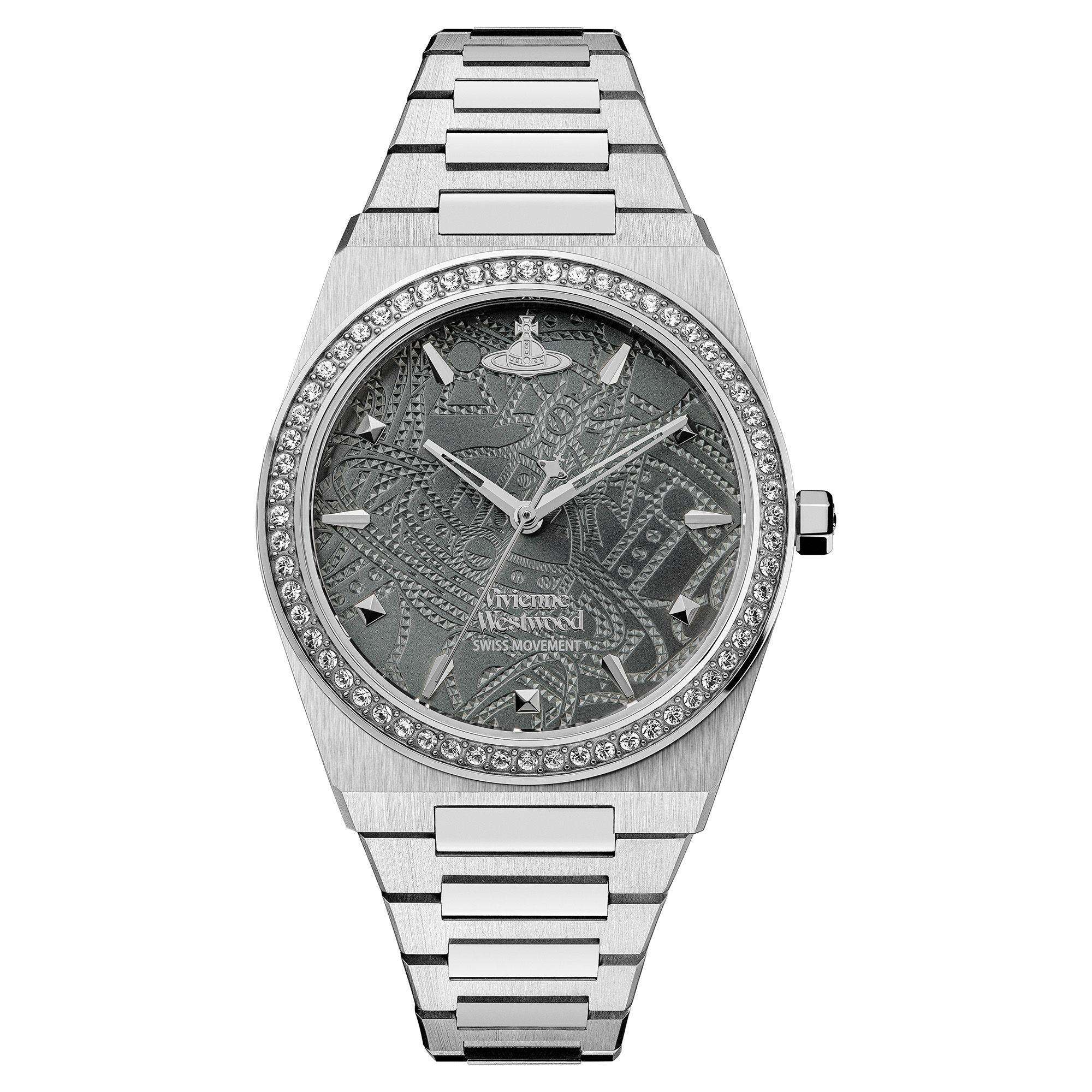Vivienne Westwood Charterhouse grey dial stainless steel watch with crystal bezel and bracelet