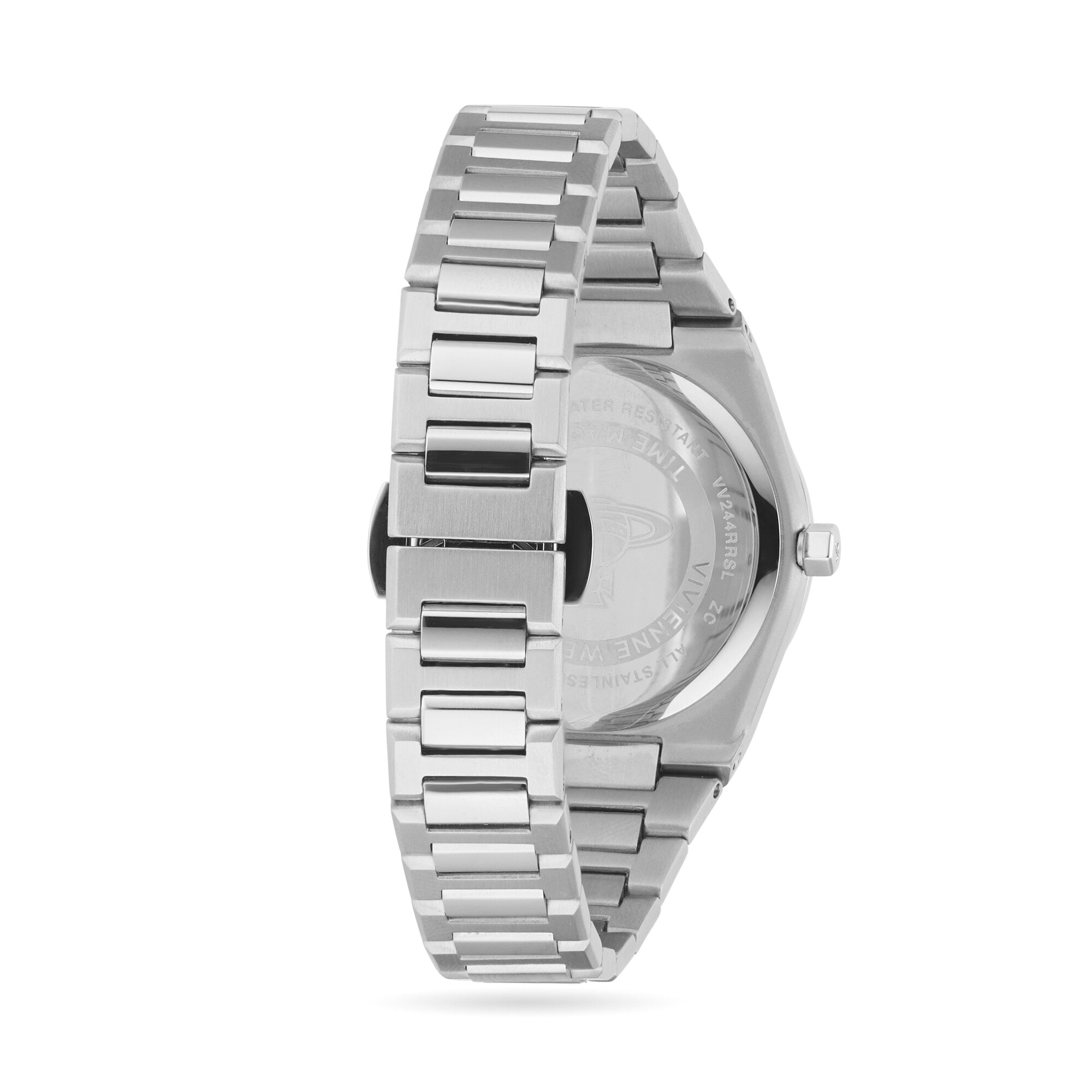 Side profile of Vivienne Westwood Charterhouse watch showing case depth and stainless steel bracelet