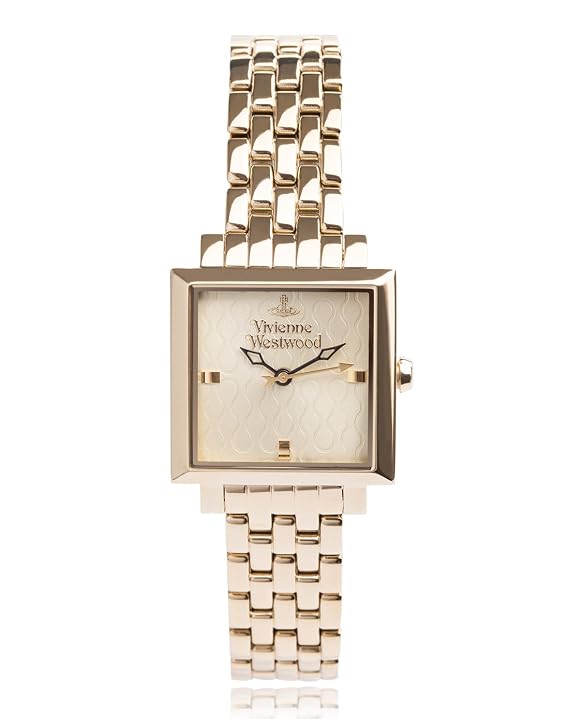 Vivienne Westwood Exhibitor gold-tone stainless steel square watch with cream dial and link bracelet