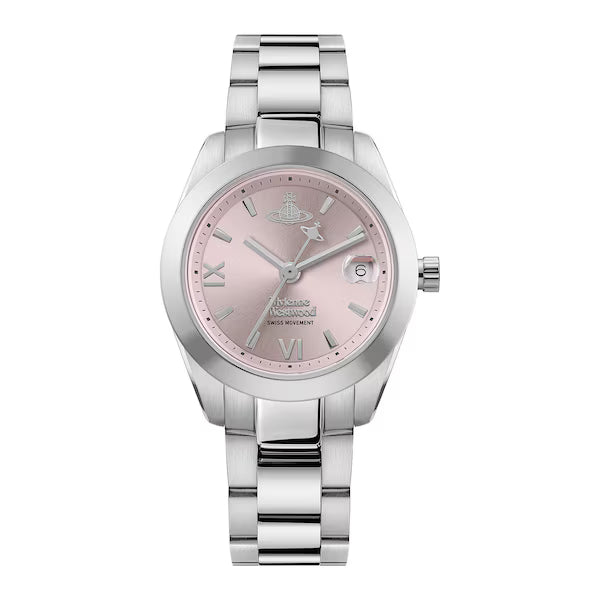 Vivienne Westwood Fenchurch 28mm stainless steel ladies watch with pink dial and Roman numerals