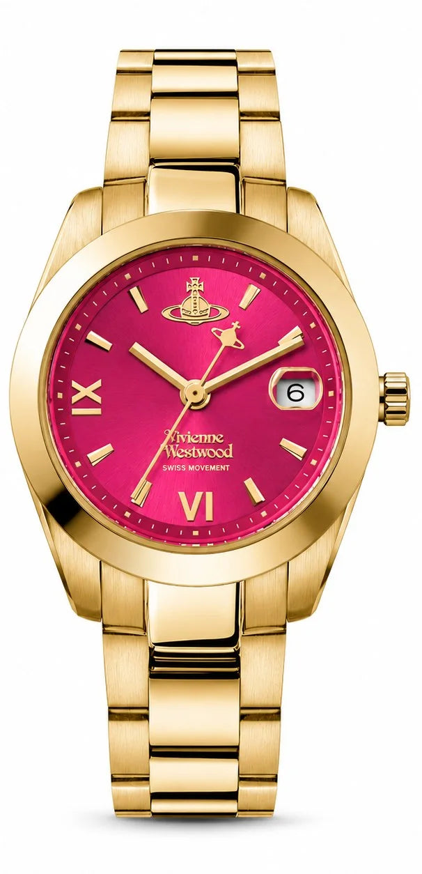 Vivienne Westwood Fenchurch ladies watch with red dial and gold stainless steel bracelet