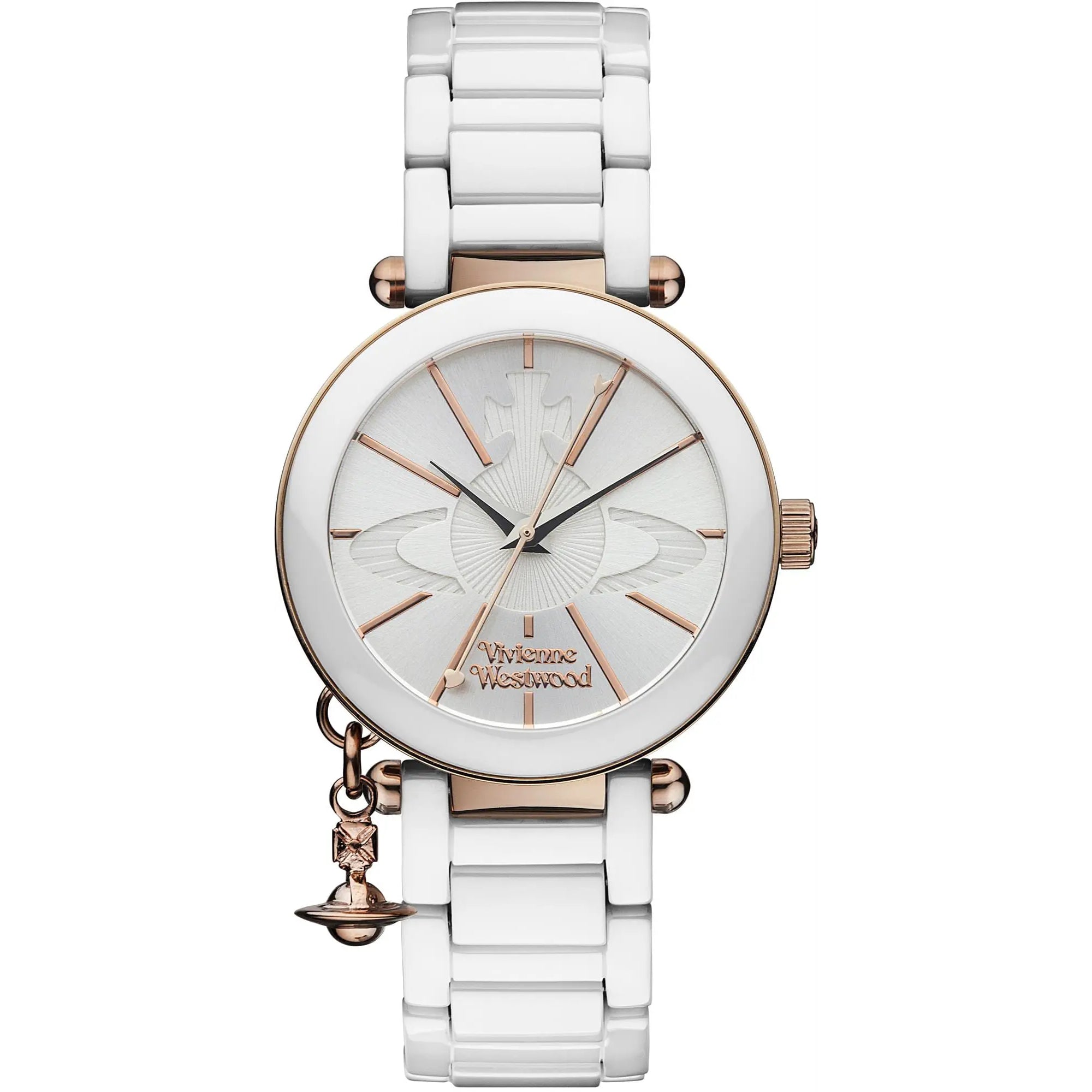 Vivienne Westwood Kensington white ceramic and rose gold ladies' watch with white dial and rose gold indices
