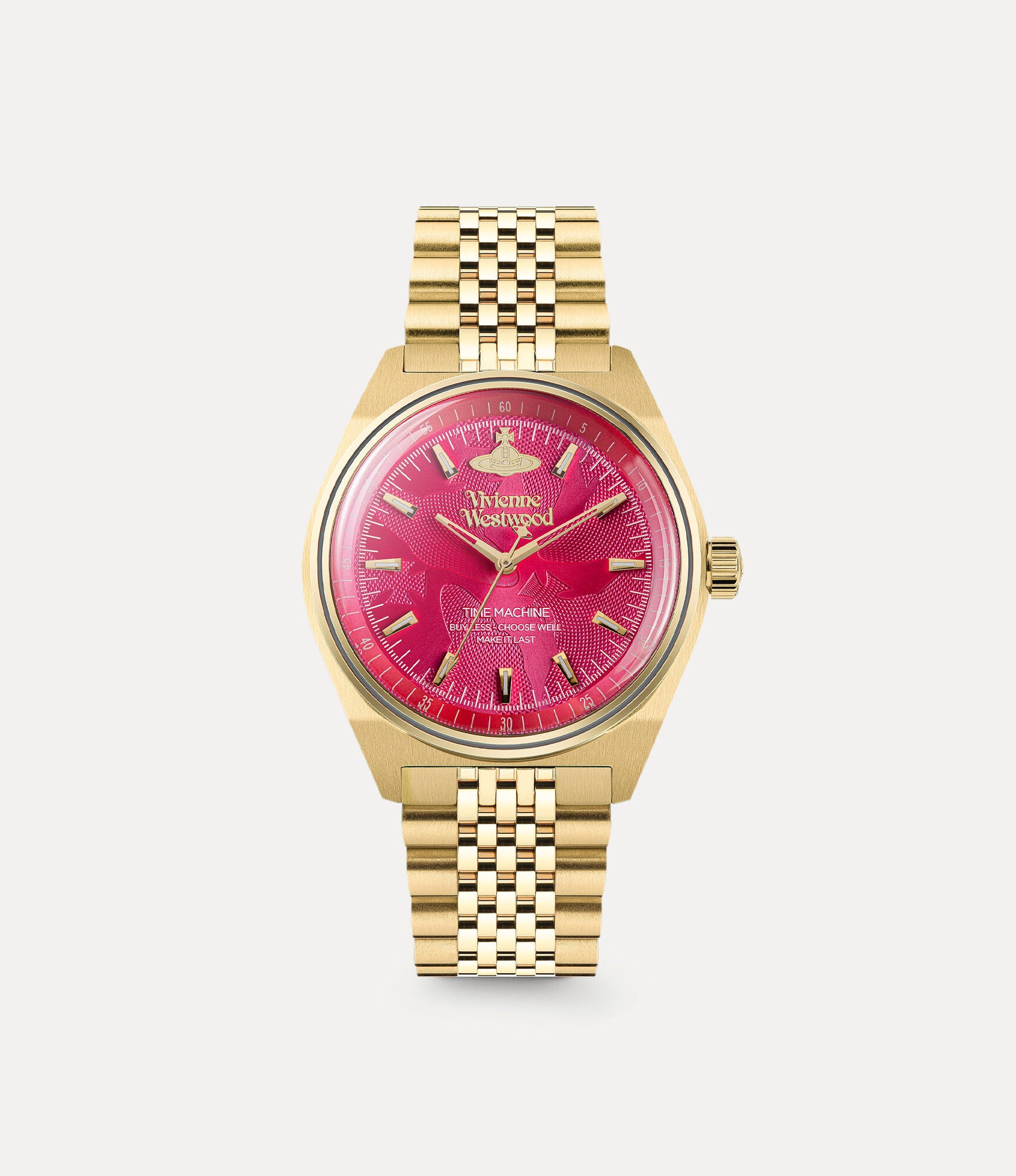 Vivienne Westwood Lady Sydenham gold plated watch with hot pink dial and matching bracelet