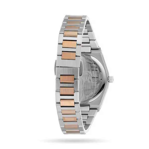 Vivienne Westwood Limehouse watch side view with two-tone bracelet and caseback visible