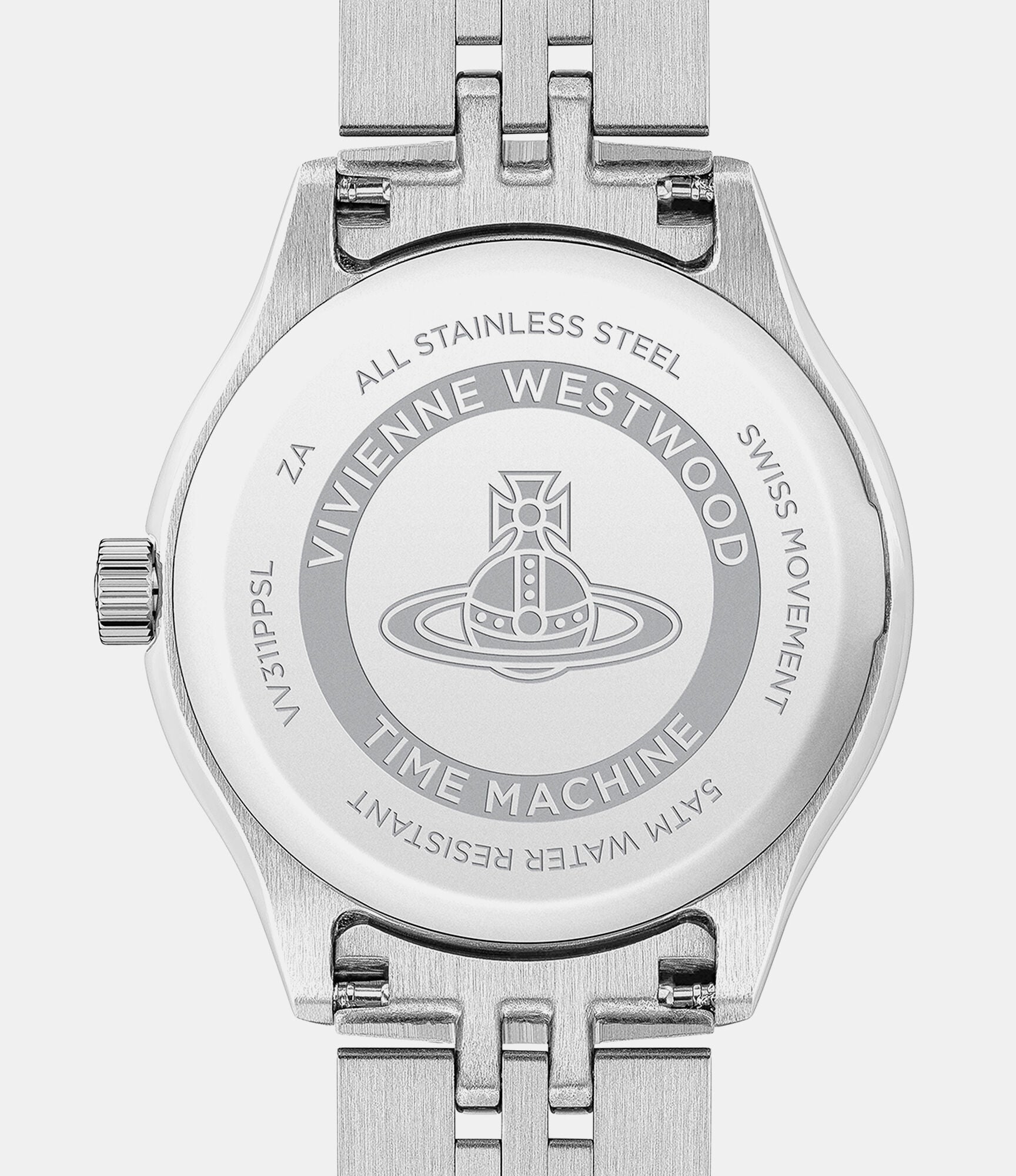 Vivienne Westwood Little Camberwell caseback with engraved orb logo and TIME MACHINE text