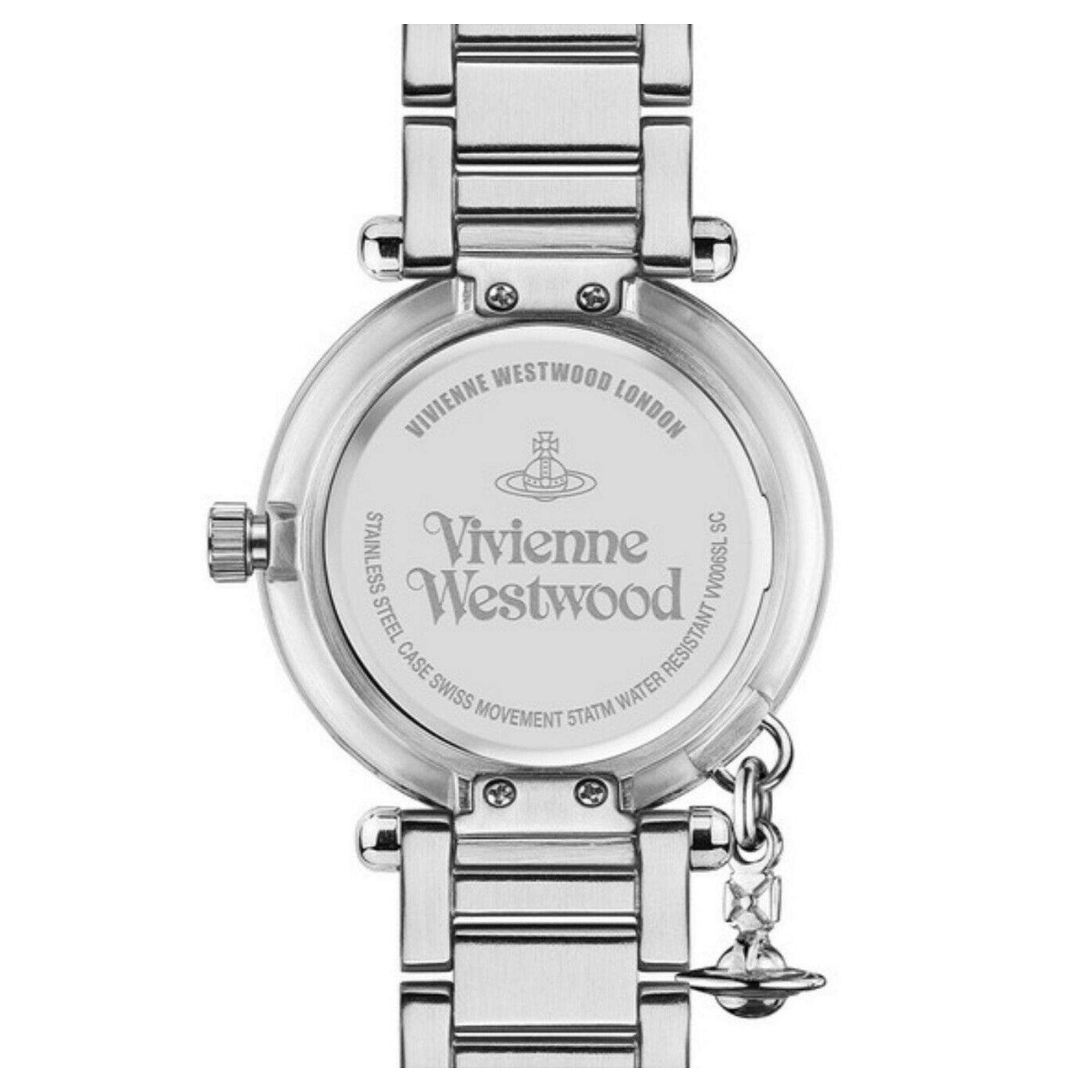 Vivienne Westwood Orb case back detail with engraved Vivienne Westwood branding and movement information