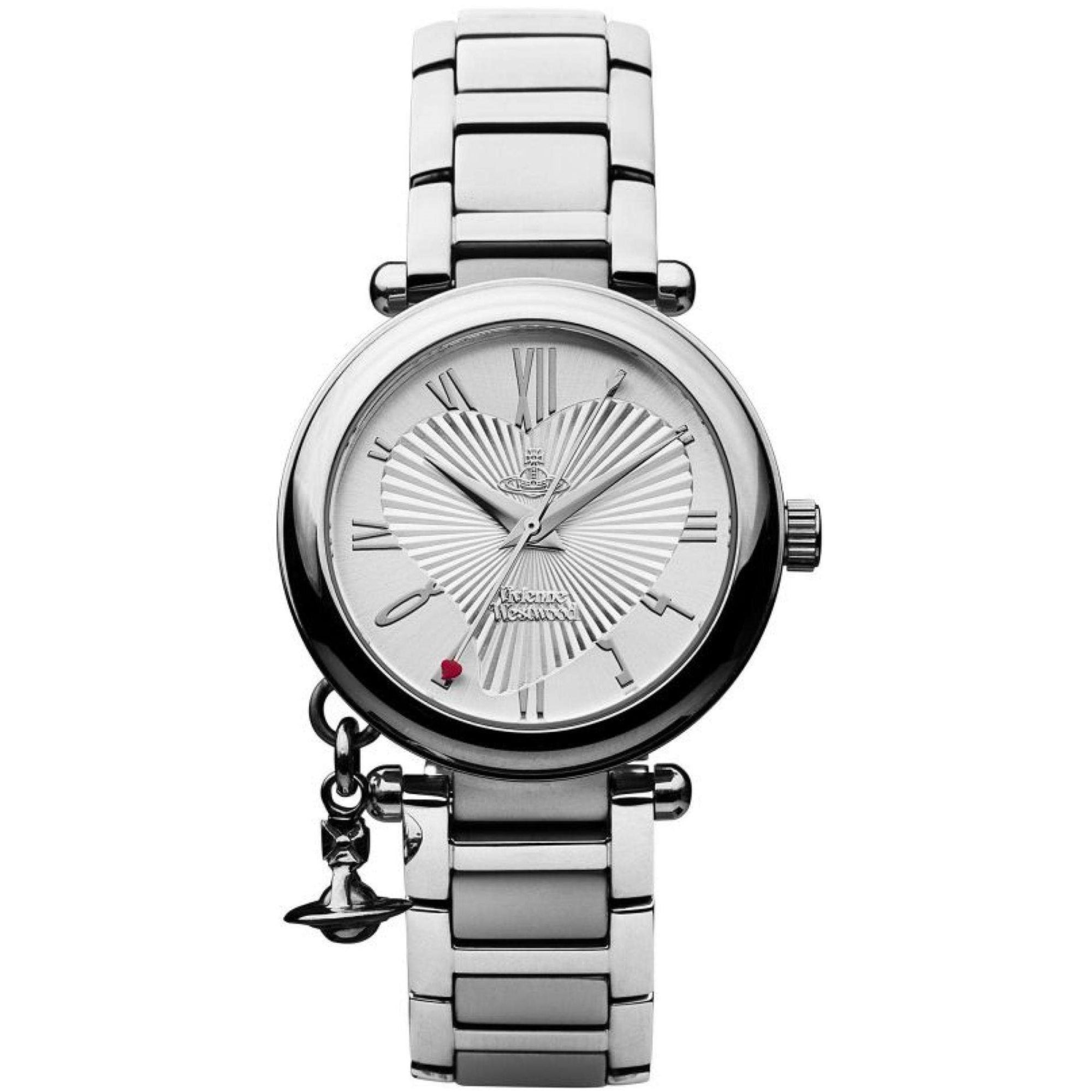 Vivienne Westwood Orb stainless steel ladies watch with white dial and dangling Orb charm
