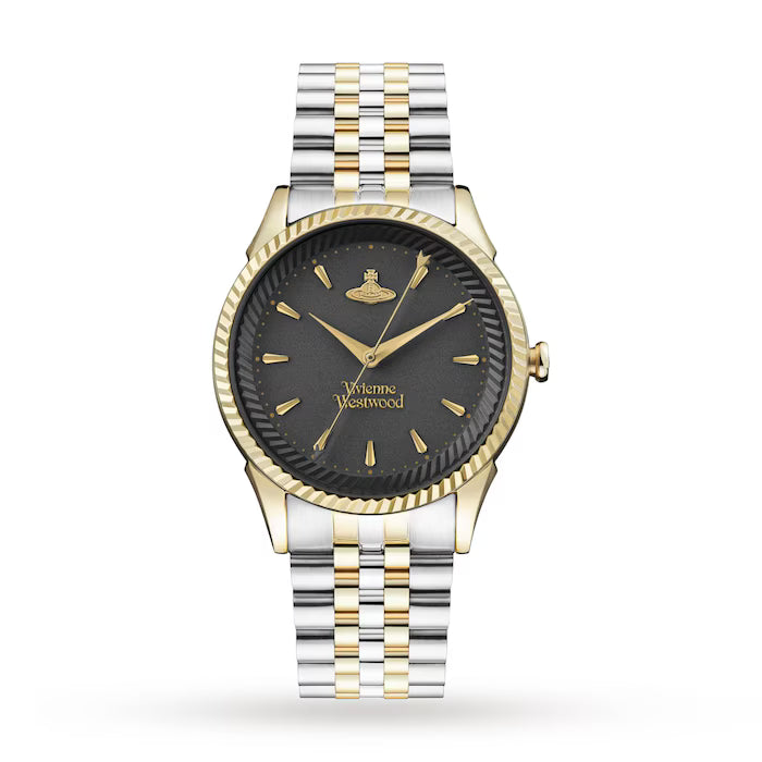 Vivienne Westwood Seymour ladies watch with black dial and two-tone silver gold bracelet