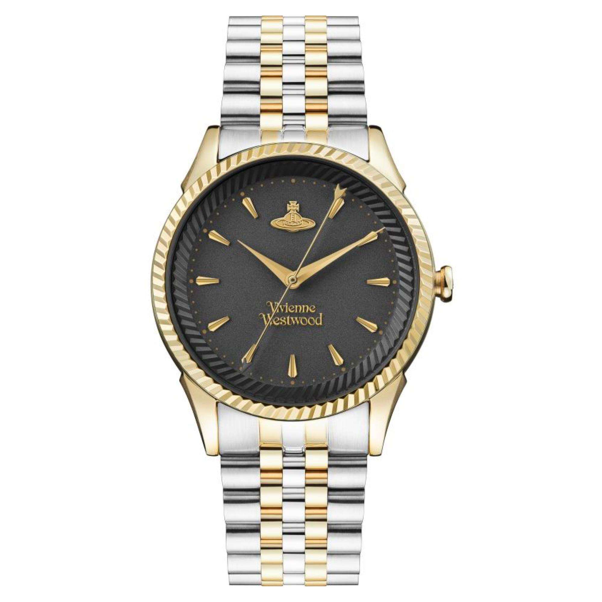 Vivienne Westwood Seymour ladies watch with black dial, gold-tone bezel and two-tone bracelet