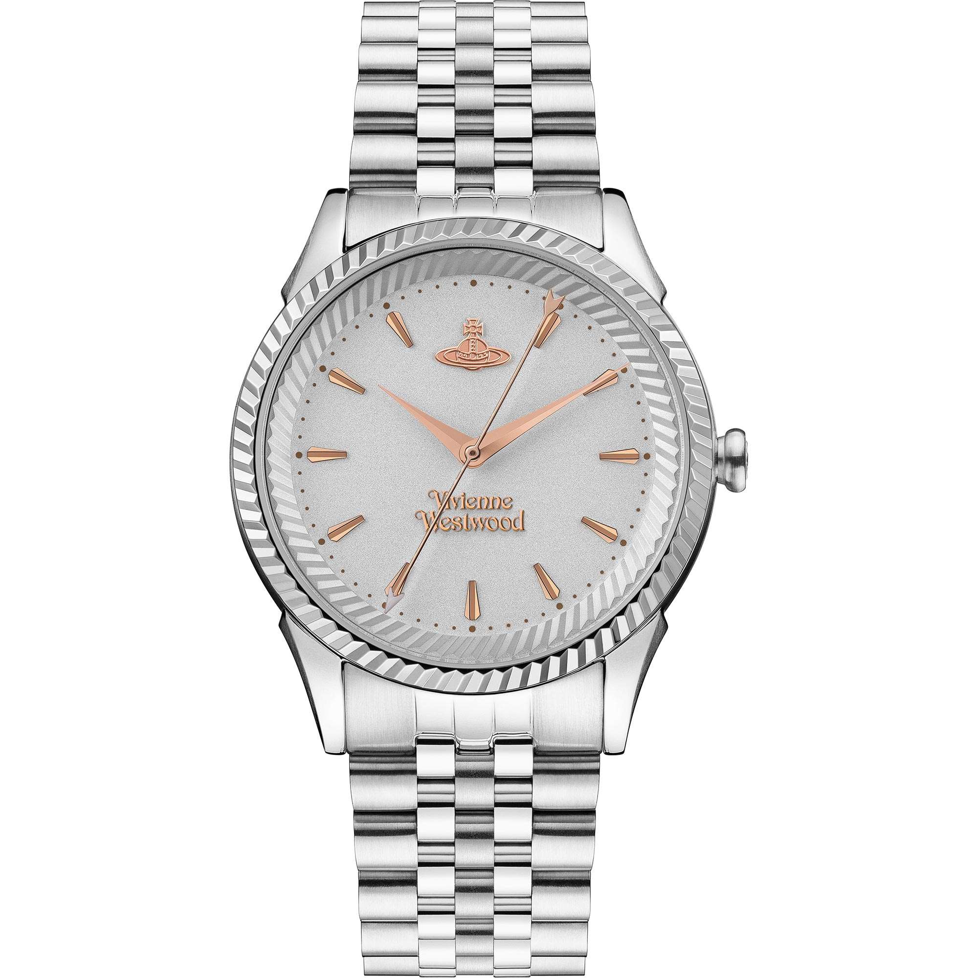 Vivienne Westwood Seymour 37mm ladies watch with silver dial and rose gold hour markers