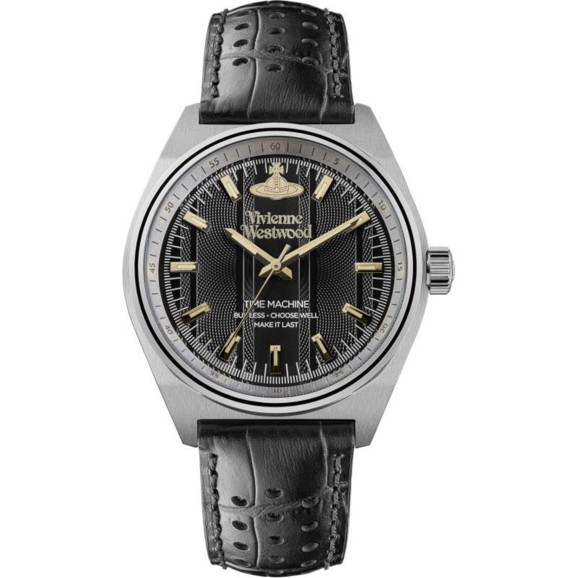 Vivienne Westwood SYDENHAM men's watch with black dial, gold hands and markers, silver case