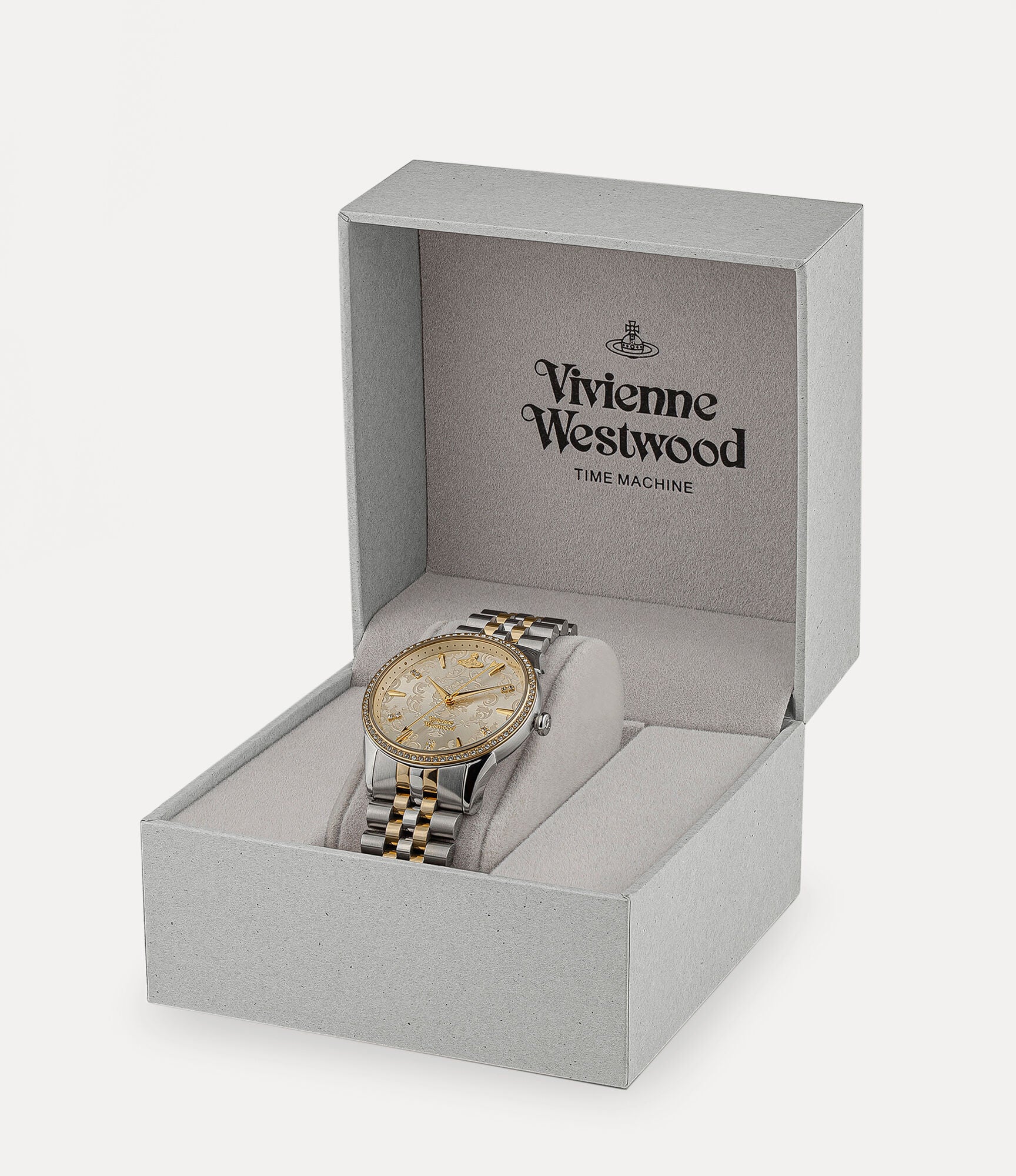 Vivienne Westwood VV208CPSG watch presented in branded gray box packaging