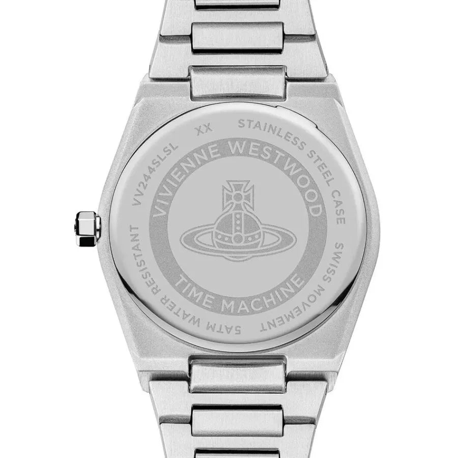Vivienne Westwood VV244SLSL caseback showing Vivienne Westwood branding, Limehouse text, and stainless steel case markings