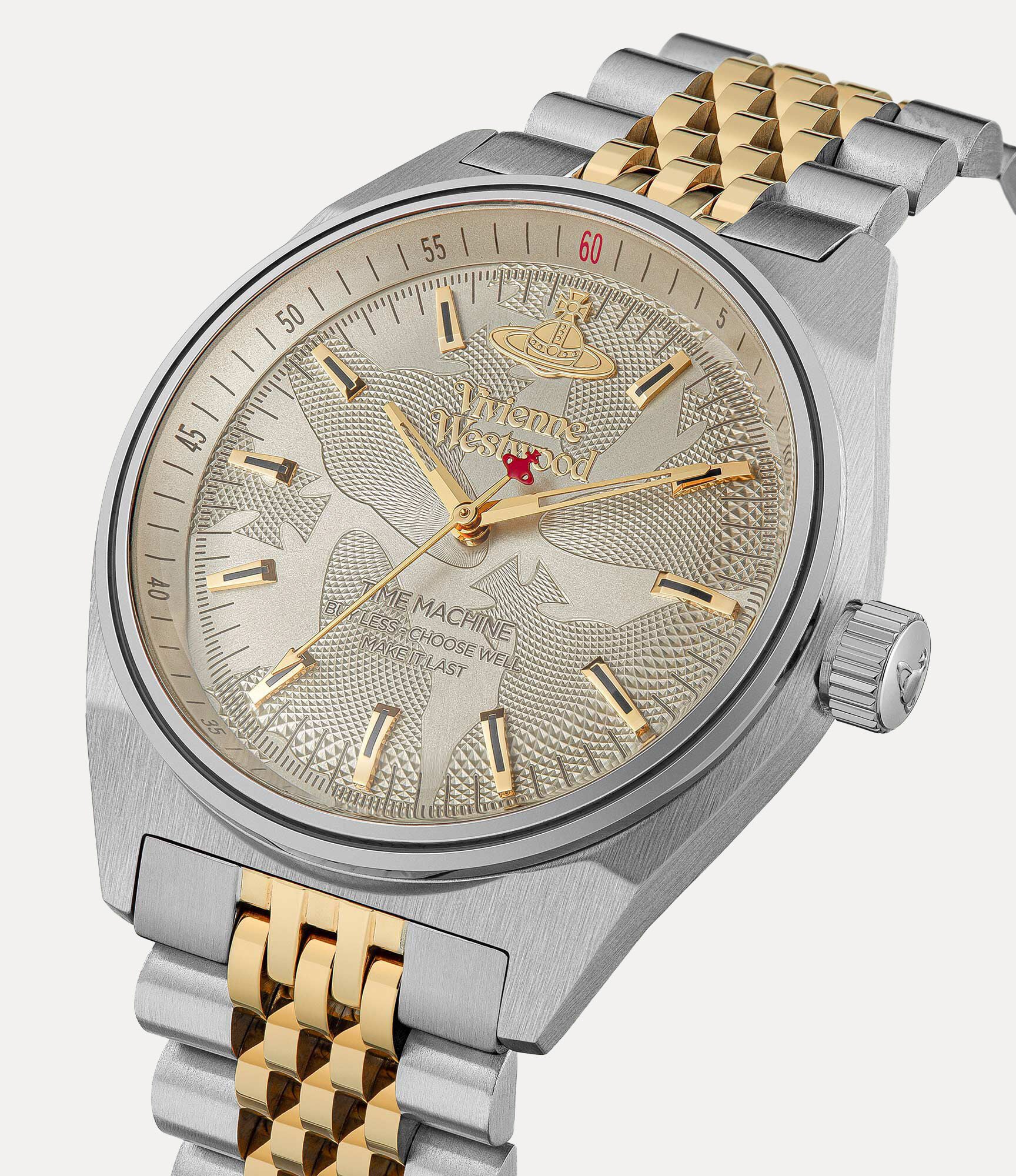VV251WGSG watch at angle with cream dial, gold indices, and two-tone bracelet