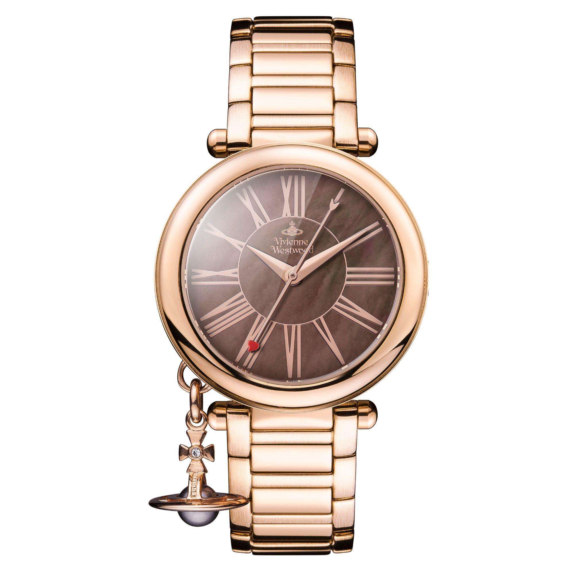 Vivienne Westwood Mother Orb quartz watch with brown dial and rose gold-tone steel bracelet