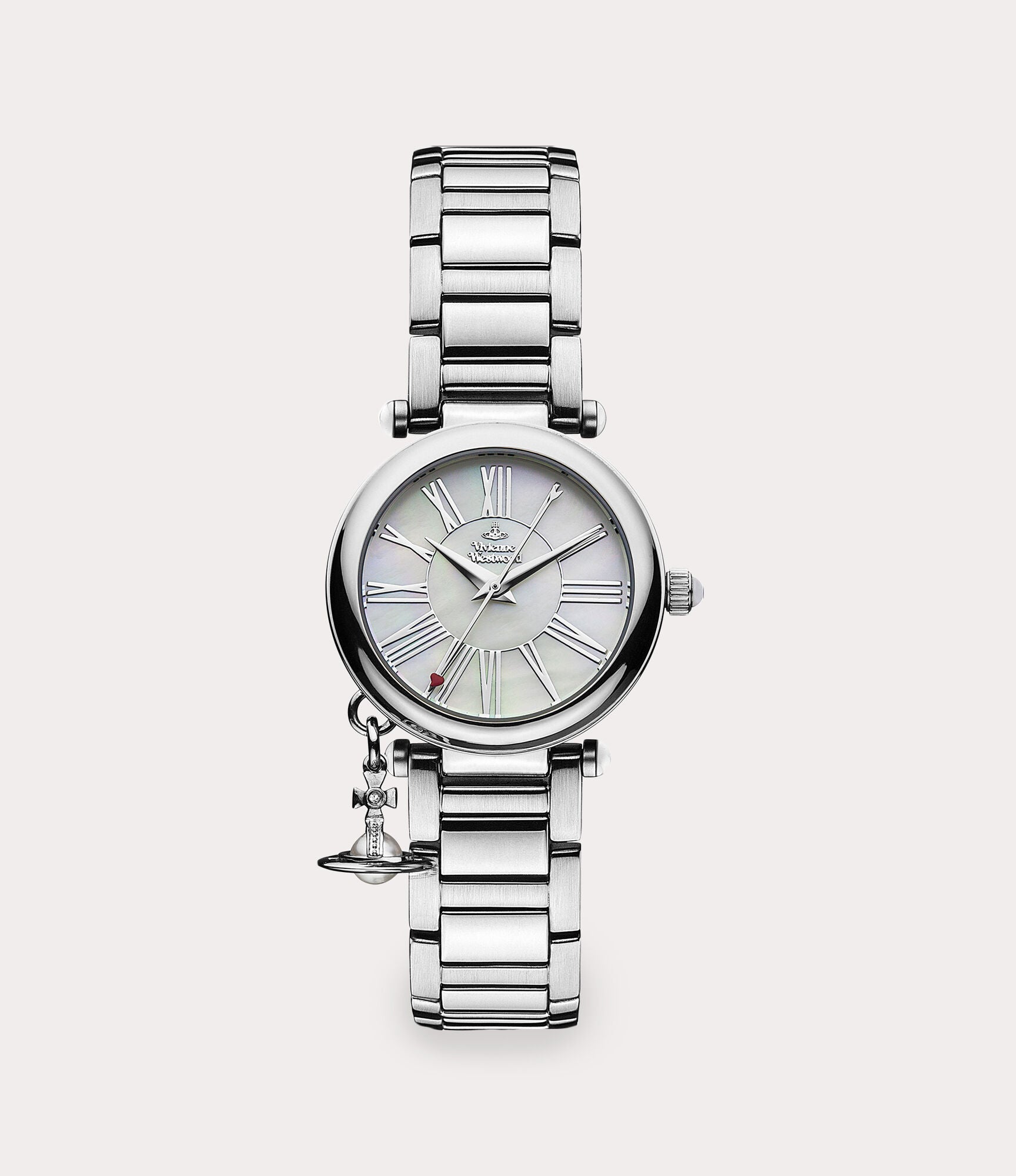 Vivienne Westwood Mother Orb silver ladies watch with white dial and steel bracelet