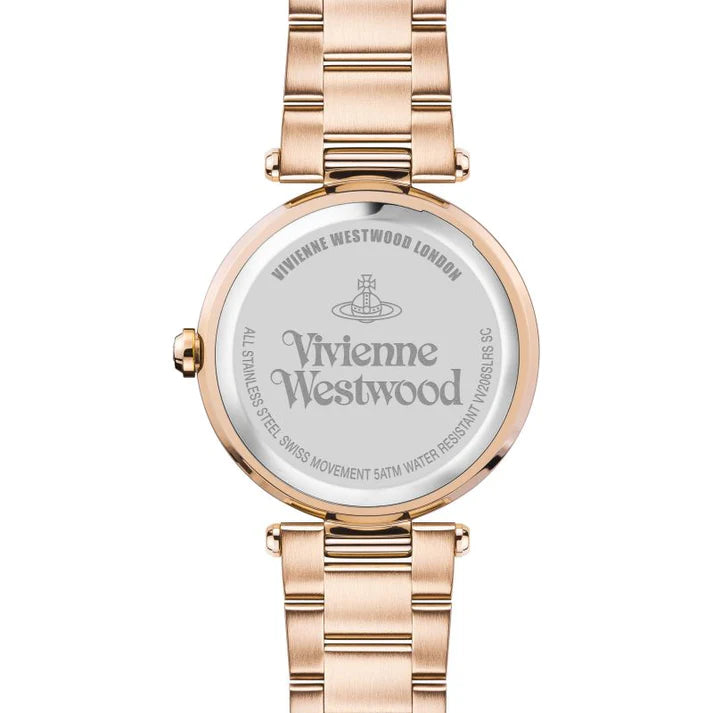 Vivienne Westwood Montagu caseback showing brand engraving and water resistance rating