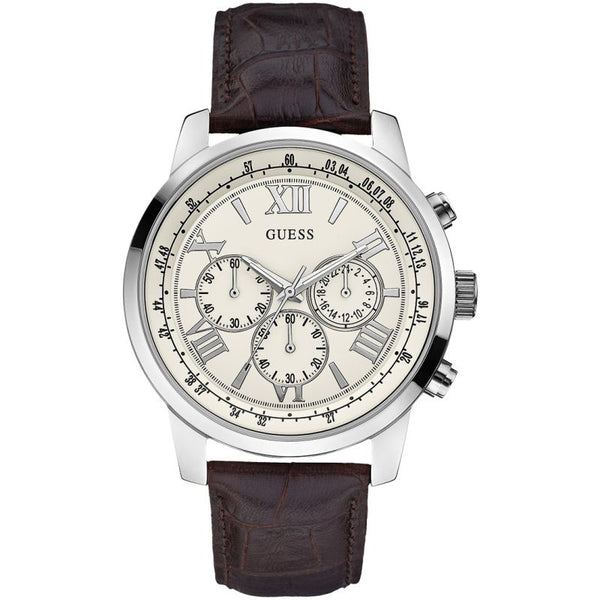 Guess Horizon Cream Dial Leather Strap Men's Watch W0380G2