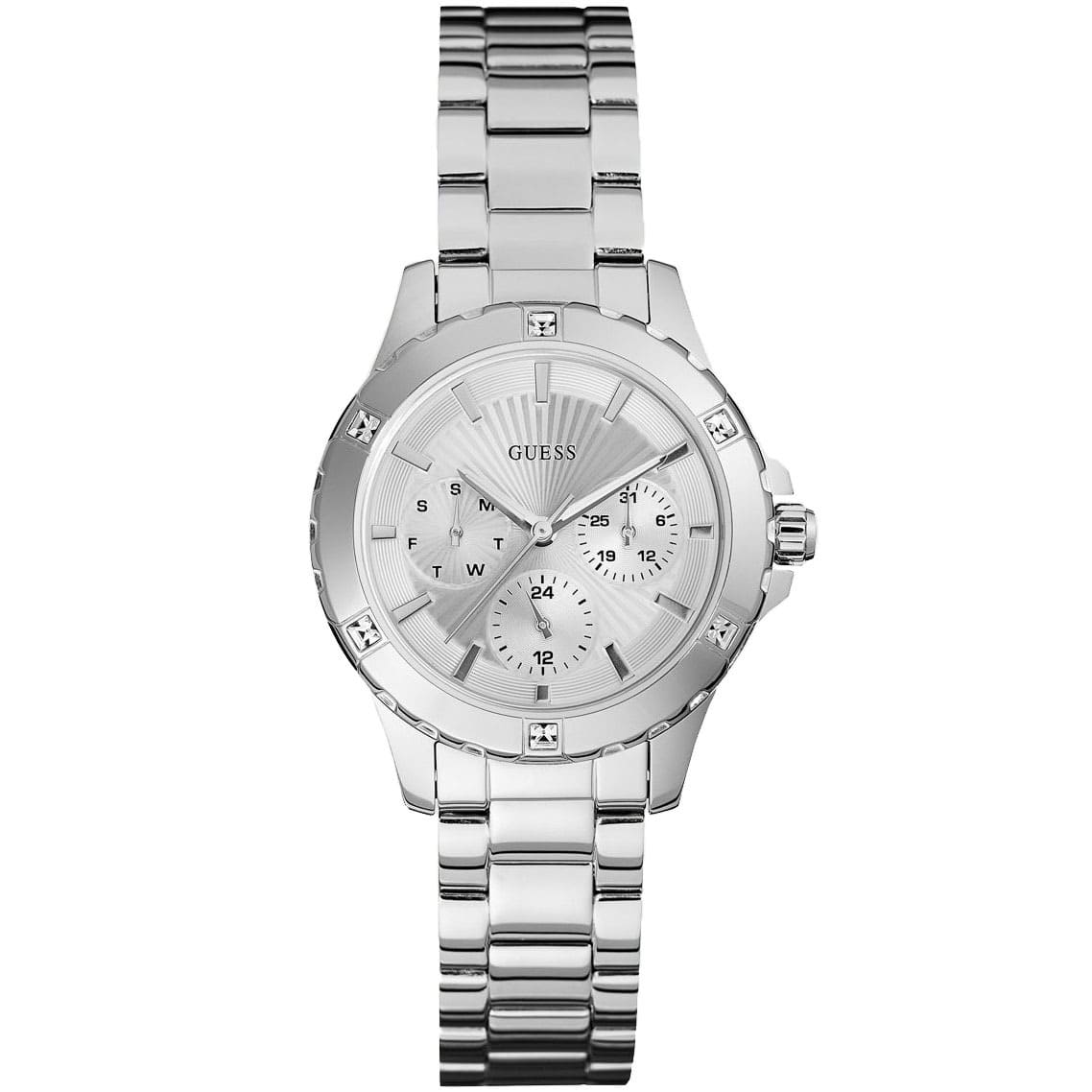 Guess Mist silver stainless steel women's quartz watch with silver dial and metal bracelet