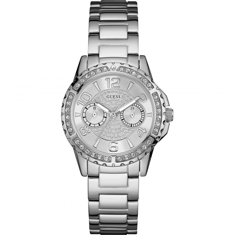 Guess Diamond Silver Dial Ladies Watch W0705L1