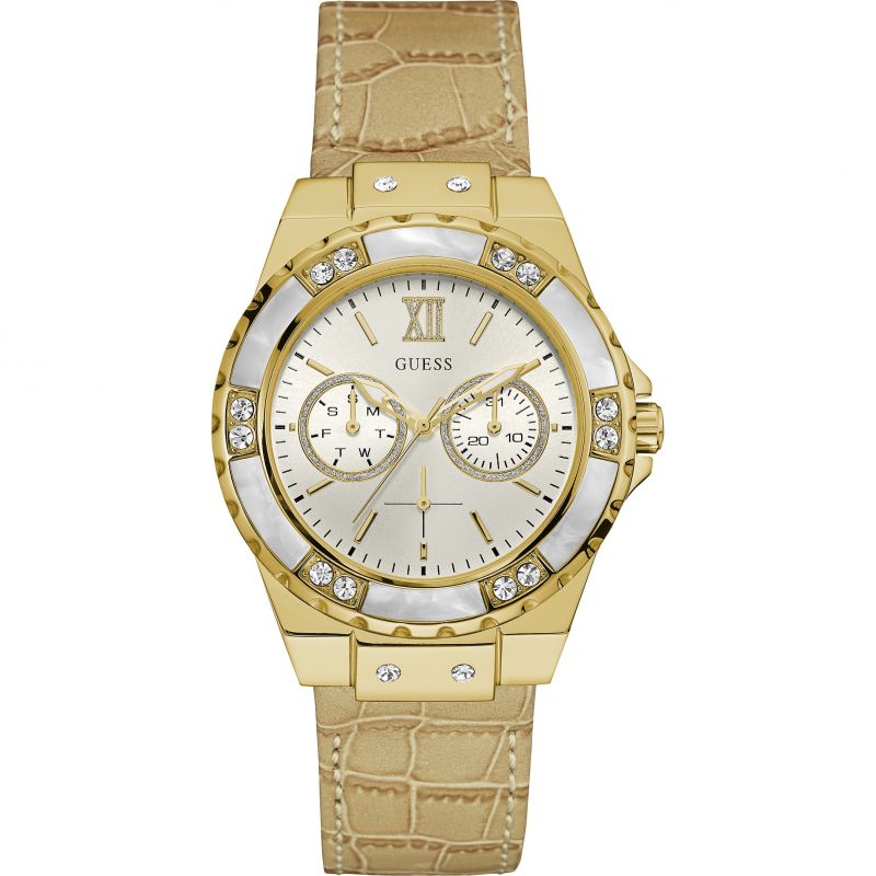 Guess Limelight Cream Dial Leather Strap Ladies Watch W0775L2