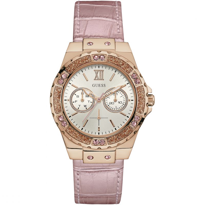 Guess Limelight Cream Dial Leather Strap Ladies Watch W0775L3