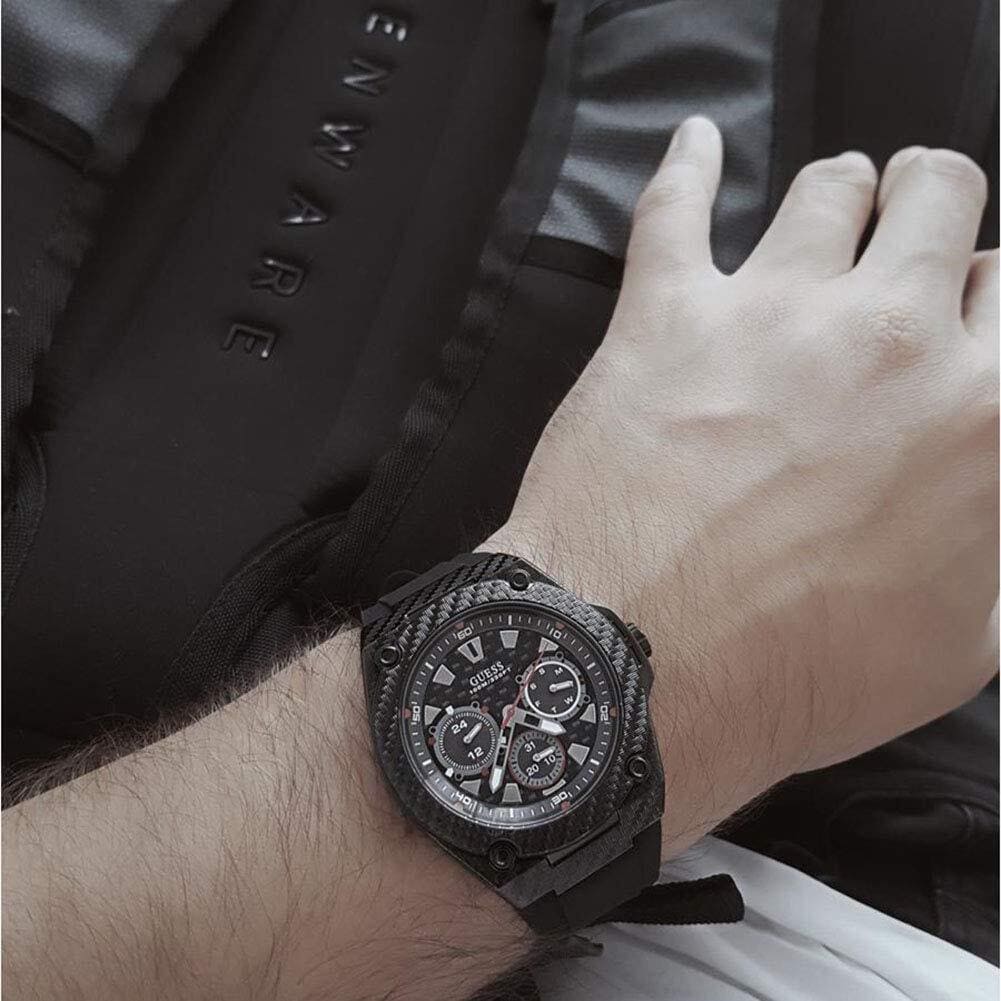 Guess Legacy chronograph watch worn on wrist