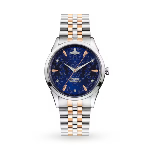 Wallace VV208DBLSR ladies watch with dark blue dial and two-tone silver and rose gold bracelet