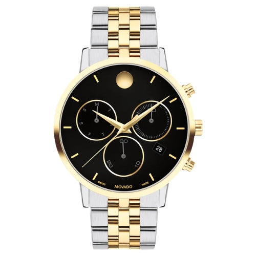 Movado Stainless Steel & Light Yellow Pvd Black Dial Chronograph Men's Watch - 0607777