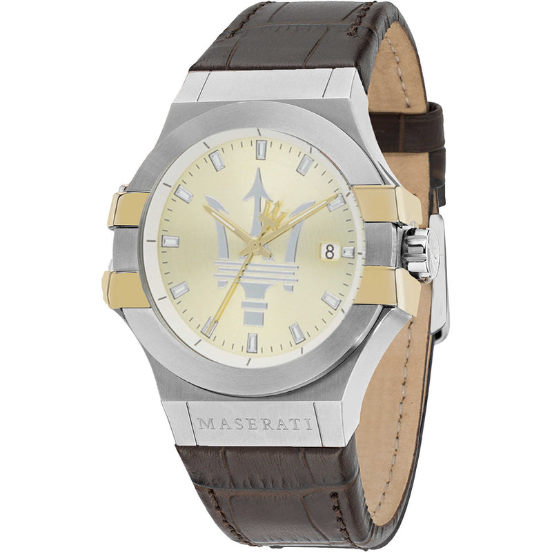 Maserati Potenza Gold Dial Leather Strap Men's Watch R8851108017