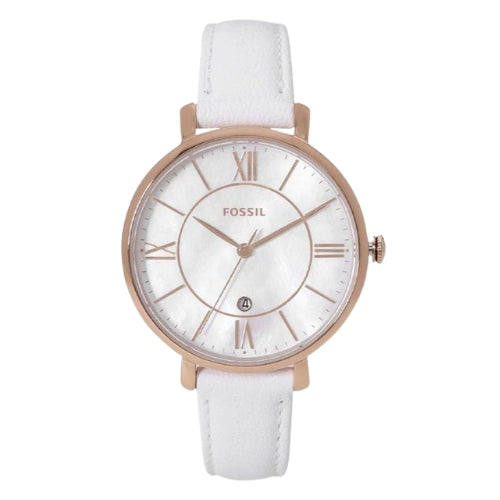 Fossil Jacqueline Quartz Mother of Pearl White Dial White Leather Strap Watch for Women - ES4579