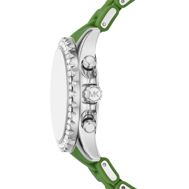 Michael Kors Oversized Everest Pavé Silver-Tone and Silicone Watch in JUNGLE GREEN | MKO1136