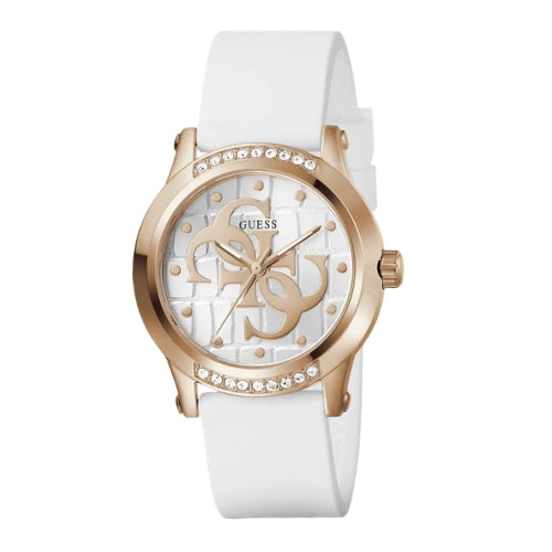 GUESS Ladies White Rose Gold Tone Analog Watch  - GW0860L4