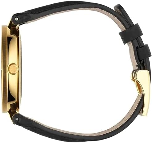 Gucci Grammy women's watch with black leather strap, gold-tone lugs, and adjustment holes