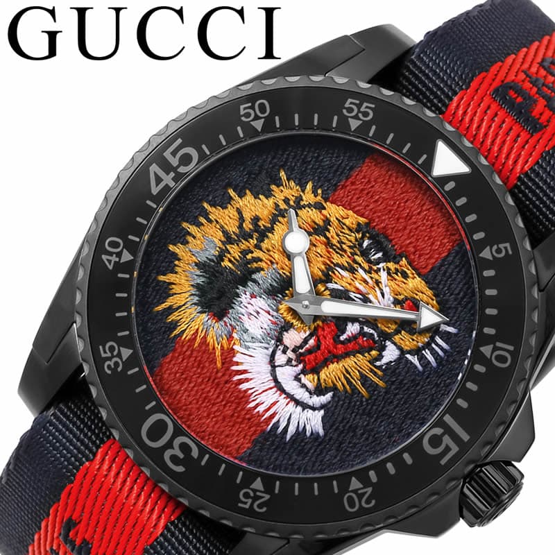 Gucci Dive Blue Red Web Dial Tiger Embroidery Men's Watch YA136215 YA136215 - Image 9